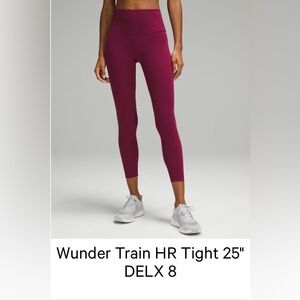 Lululemon wunder train high rise 25’’
burgundy leggings size 8